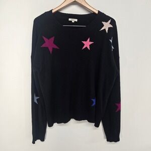 Rails Presley Sweater Women Large Black Cosmo Wool Cashmere Star Print Knit Top